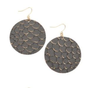 New! Mermaid Genuine Leather Disc Earrings in Gray and Gold
